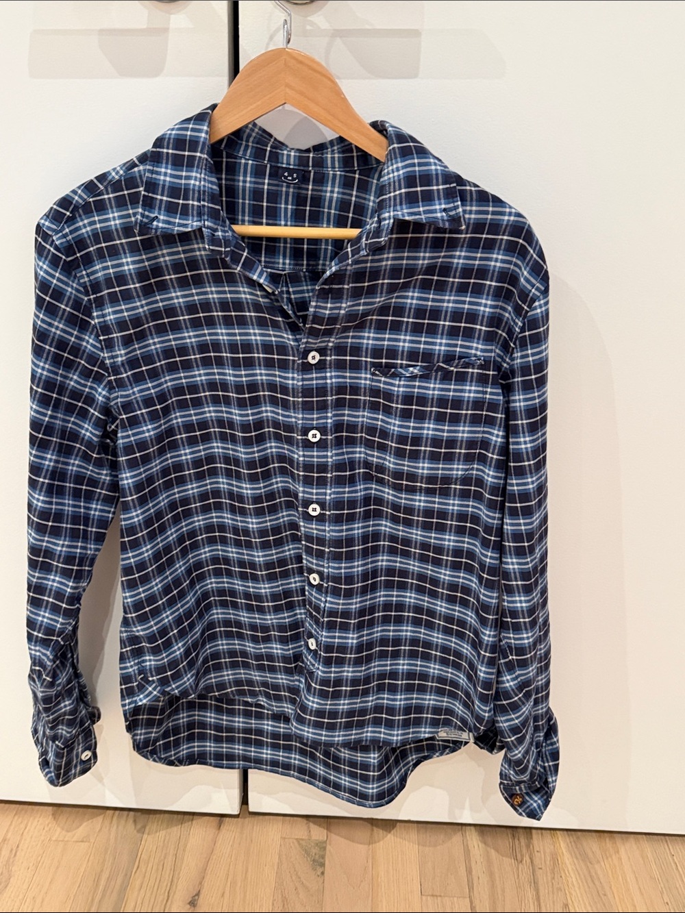 45R Navy Blue Plaid Button-Up Shirt